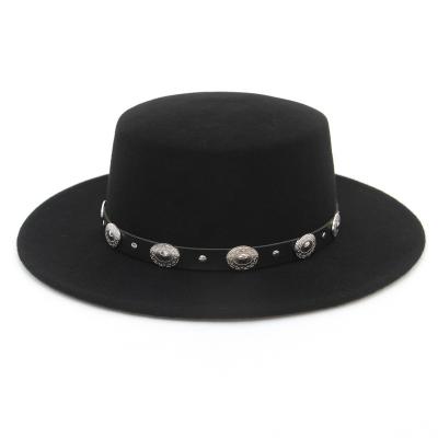 China New Plush Woolen Straw Hat Flat Top Hat For Player Wide Felt Women's Brim Fedora Hat Laday Prok Pie Bowler Top Hat for sale