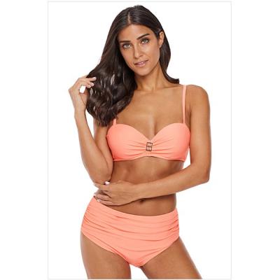 China QUICK DRY Peach Full Coverage Molded Cup Halter Waist Bikini Top for sale