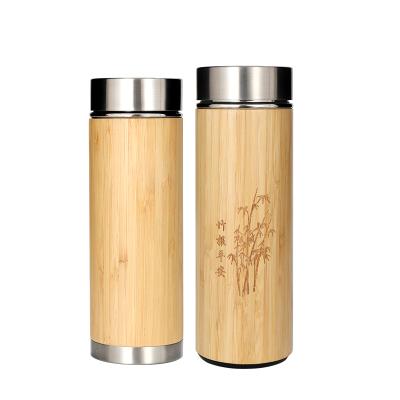 China Viable Wholesale Custom Logo 350ML 450ML 500ML Vacuum Insulated Bottle Travel Bamboo Vacuum Flasks for sale