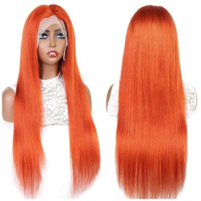 China Ginger Color 180% Density Brazilian Virgin Hair Body Wave Hairline Silky Straight Hair Front Lace Wigs Pre Plucked for sale