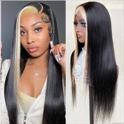 China Body Wave 150% Density Brazilian Virgin Pre Plucked Hairline Highlights 1B/613#sSilky Straight Hair Front Lace Wigs for sale