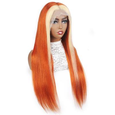 China Silky Straight Virgin Brazilian Hair Ginger 150% Density Highlight 613# Body Wave Lace Front Human Hair Line Wigs for sale