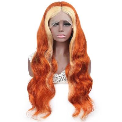 China Body Wave Baby Hair 150% Density Brazilian Virgin Pre Plucked Hairline Highlights Ginger/613#Body Wave Hair Front Lace Wig for sale