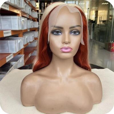 China Body Wave 150% Density Brazilian Virgin Pre Plucked Hairline Highlight Loose Hair Front Lace Wigs Ginger Wave #613 for sale