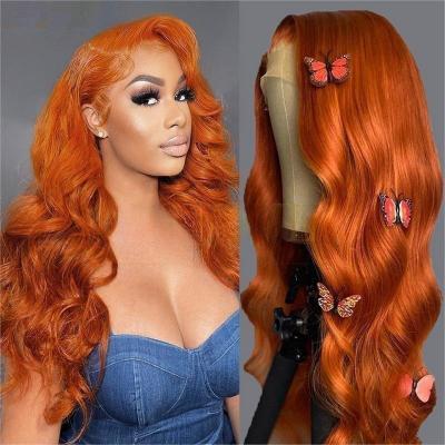 China Ginger Color HD Lace Body Wave Hair Front Lace Wigs Baby Hair 150% Density Brazilian Virgin Hair Pre Plucked Hairline Wig for sale