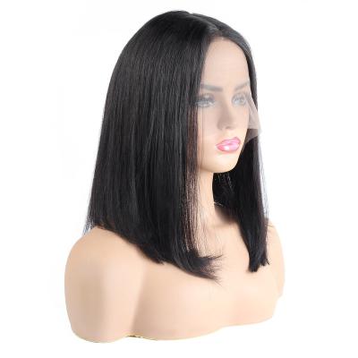 China Silky Straight Wave 150% Density Natural Black Color Pre Plucked Hairline Bob Straight Real Virgin Human Hair Wigs For Black Women for sale