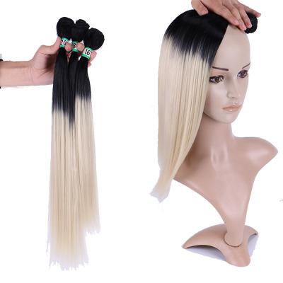 China Sew-in OMBRE Synthetic Hair Straight 3 Bundles Soft 210g As Real Human Hair 1B/613# Two Tone Color Machine Double Weft Hair Extensions for sale