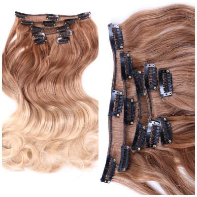 China OMBRE LOOSE TWIST CLIP-IN SYNTHETIC CURLY HAIR EXTENSION LOOSE WAVE OMBRE High Temperature Fiber in Ombre Highlight Natural Black Blonde Colors for sale