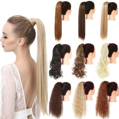 China Silky V-tip Hair St and Curly Wave Wrap Around With Magic Ponytail Extension Paste Heat Resistant Synthetic Fiber In Length 22 Inches for sale