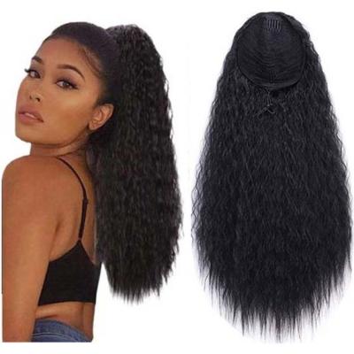 China V-Tip Hair Corn Wave Drawstring Ponytail Extension For Women Heat Resistant Synthetic Fiber In Natural Black Brown Length 14 inch 22inch for sale