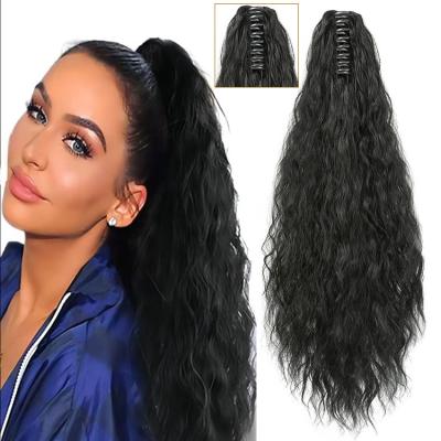 China Long Super Wave Corn Wave Ponytail Extension With Claw Black Color Clip-in High Quality Synthetic Wigs For Women 22Inch (Black) for sale