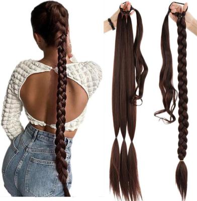 China Silky Straight 30inch Long Wave Hair Braiding Extensions 3 Pieces Set,Handmade Twisted Braided Ponytail Extension with Rubber Bands and Hair Tie for sale