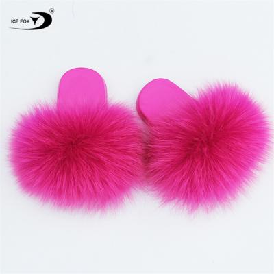 China Customized Cute Colorful Anti-Smell Girl Fox Fur Slides Real Kids Fur Slippers Kids Fur Slides for sale