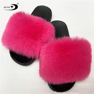 China Anti-Smell Furry Slippers For Women Plush Fuzzy Faux Fur Slides Footwear Faux Fur Slippers for sale