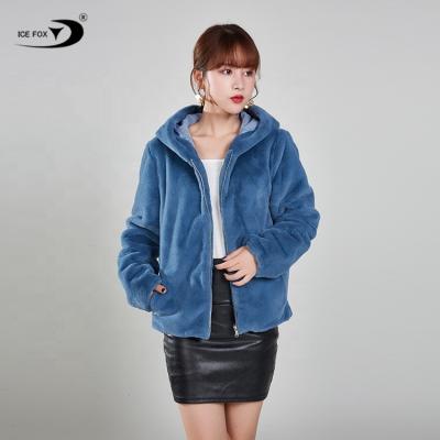 China 2022 Women Short Rabbit Fur Jacket Fashion Winter Faux Fur Coat Anti-Shrink Thick Blue Women for sale