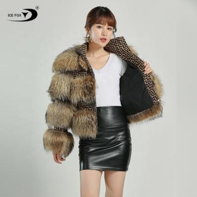 China Golden Hairy Raccoon Fox Fur Coat Women Winter Women Super Soft Warm Natural Fur Jacket Anti-Shrink Real for sale