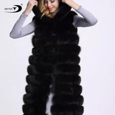 China Fashionable Wholesale Ladies Long Sleeve Warm Hooded Women Faux Fur Vest for sale