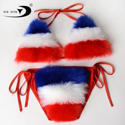 China Factory Direct Wholesale Fox Fur Bikini Breathable Customized Logo Color Pink White Fur Bikini for sale