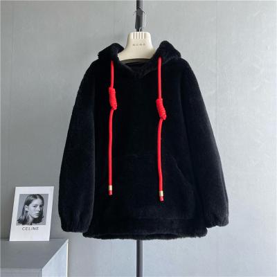 China Heavy Lamb Fur Hoodie Women Winter Hooded Fluffy Warm Unisex Breathable Sweatshirt Custom Made for sale