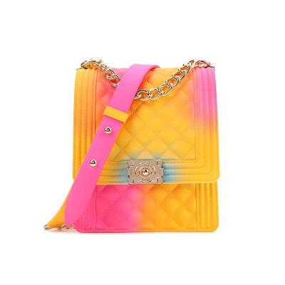 China New Fashion Rainbow Diamond Lattice Bag Diagonal Bag Female Chain Jelly Bag for sale