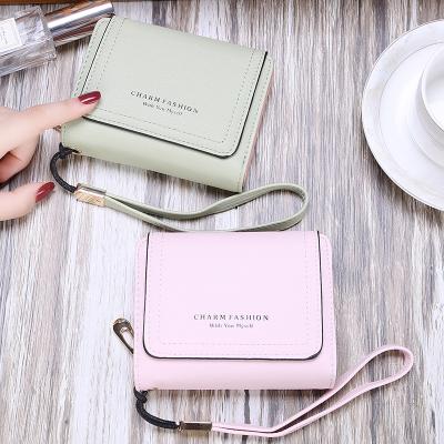 China NEW Brand Anti-theft Korean Ladies Pinch Double Fold Card Holder Mini Small Wallet For Women Tide Silver Leather Clips for sale