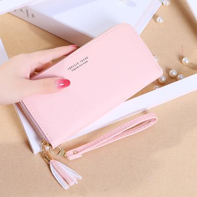 China Multifunctional PU Leather Wrist Wallet For Women Card Holder Ladies Fashion Tassel Purse Zipper Money Clips Clutch Along for sale