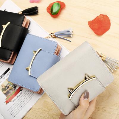 China NEW Anti-theft University Style Mini Clutch Ladies Fold Coin Purse PU Leather Make Card Holder Women Money Wallet Lovely Purse for sale