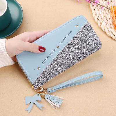 China NEW Color Splicing Women's Anti-theft Splicing Women's Purse PU Tassel Zipper Purse Schoolgirl Phone Purse Fashion Lady Leather Wrist Clutch for sale