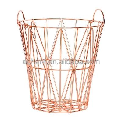 China Rose Gold Metal Wire Mesh Kitchen Fruit Storage Basket Sustainable Folding Decorative Laundry Basket Sales for sale