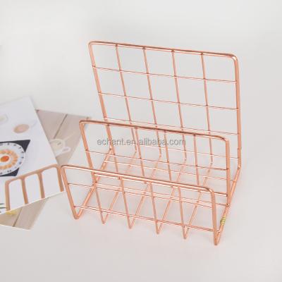 China Rose Gold Viable Color Mesh Steel Rack Organizer For Mail Folders Brochures Flyers Business Cards for sale