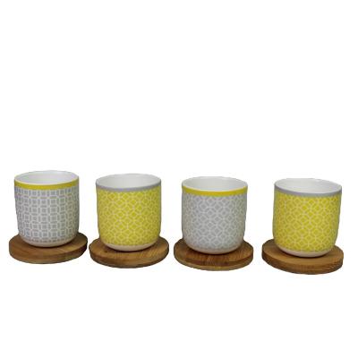 China Sustainable Porcelain Cup Set (set of 4) - 4 oz Ceramic Mini Cup with Bamboo Lid for sale