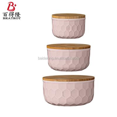 China Beatrot Sustainable Ceramic Bowl Set With Lid Microwave Bamboo Soup Bowl With Lid for sale