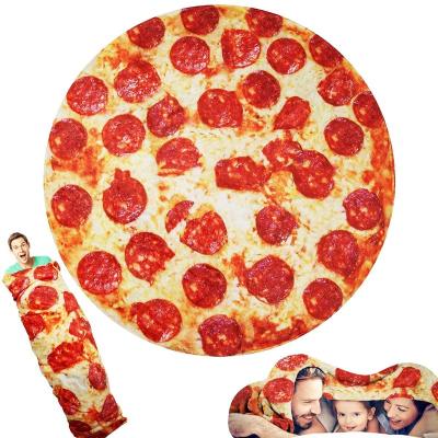 China Double 60in Round Anti-Pull Funny Pizza Pepperoni Custom Size Pattern Pizza Chain Throw Blanket Food Blanket For Adult/Kid/Baby/Dog for sale