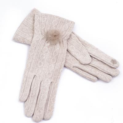 China High Quality And Low Price Knitted Ball Knitted Women's Plain Stylish Fabric Winter Gloves for sale