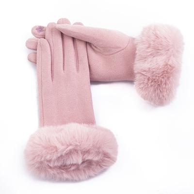 China Wholesale High Quality Fashion Women's Touch Screen Imitation Wool Plain Imitation Wool Cuff Winter Gloves for sale