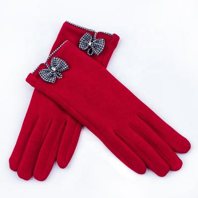 China Plain Ladies Bow Elegant Micro Velvet Smart Phone Gloves for sale