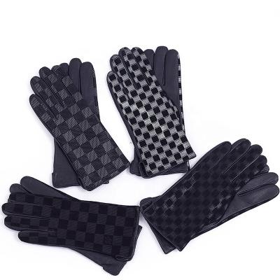 China Simple Women Fashion Checked Wind Proof Genuine Leather Outdoor Gloves for sale