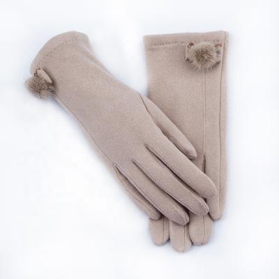 China Simple Popular Winter Warm Ladies Faux Suede Fur Ball Gloves for sale