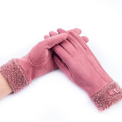 China New Simple Design Winter Women's Imitation Suede Teddy Wool Cuff Gloves for sale