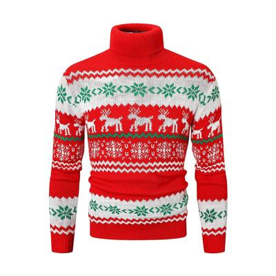 China Custom Knitting Mens Christmas Elk Snowflake Jacquard Acrylic Sweater Anti-wrinkle Winter Warm Collar Top for sale