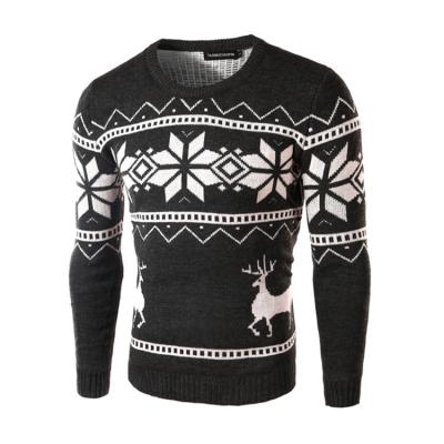 China New Anti-wrinkle Acrylic Printed Round Neck Men's Winter Sweater Christmas Deer Long Sleeve Sweater for sale