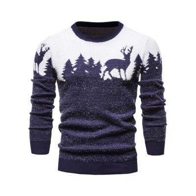 China Men's Fawn Christmas Tree Round Neck Anti-wrinkle Autumn Lapel Polyester Jacquard Warm Sweater Plus Size Sweater for sale