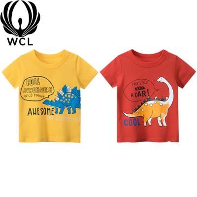 China High quality cotton anti-pilling comfortable printed shorts sleeves fabric cardboard dinosaur children's T-shirt for sale