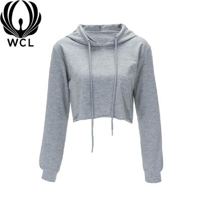 China Anti-Wrinkle Long Sleeve Sweatshirt Hoody Pullover Solid Color Lady Pullover Hoodies Women Sports Hooded Crop Top for sale