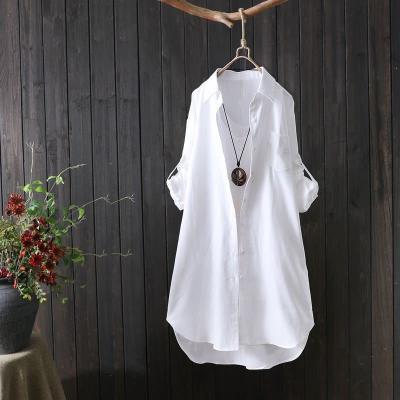 China Custom Logo Women Shirts Long White Shirts Party Anti-wrinkle Tops Cotton Polyester Chiffon Blouse Shirts for sale