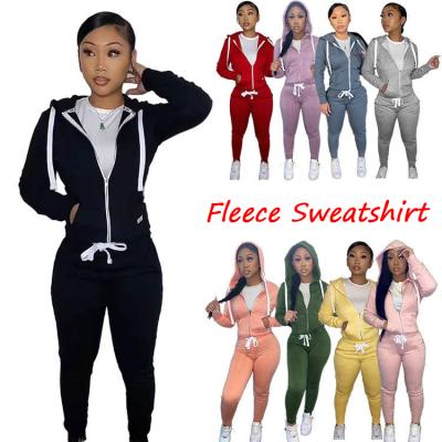 China Joggers QUICK DRY Clothing Cotton Sweatsuit Hoodies Drawstring Cardigan Autumn Winter Pants Two Piece Sets For Women for sale