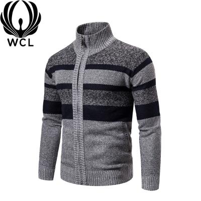 China Anti-wrinkle fashion men printing turtle neck zipper trend striped knitted plus size for men's sweatshirt sweaters for sale