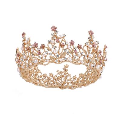 China Wedding New Court Baroque Bride Headdress Headdress Combine Full Round Rhinestone Baroque Bride Crown for sale