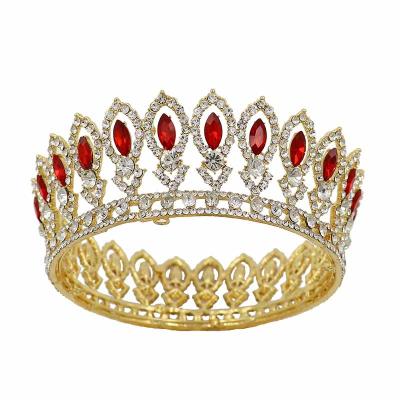 China Wedding full round rhinestone Crystal Baroque Bride Crown pearl new style bride headdress hot alloy headdress court for sale