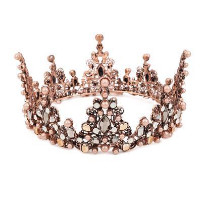 China Wedding New Court Style Bride Headdress Headdress Combine Baroque Full Round Rhinestone Pearl Bride Crown for sale